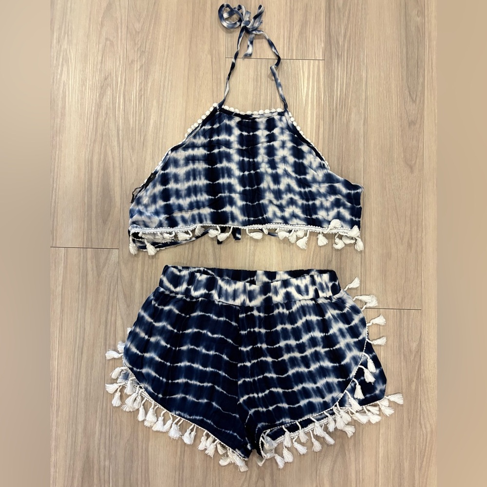 Zaful Navy and White Tie-Dye two piece outfit